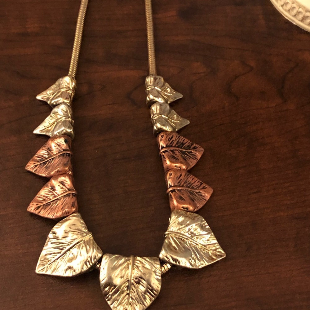 Fall Necklace silver,copper and Goldtone leaves